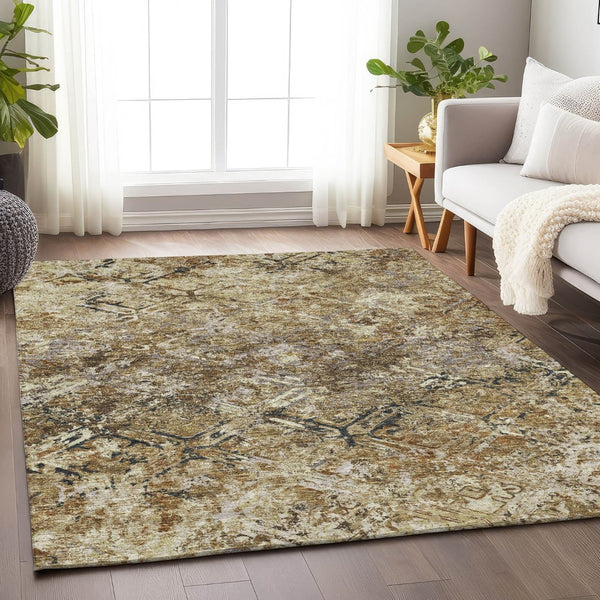 HomeRoots 10' X 14' Stylish Beige, Gray & Brown Diamond Area Rug - Washable, UV Protected & Stain Resistant! 664392