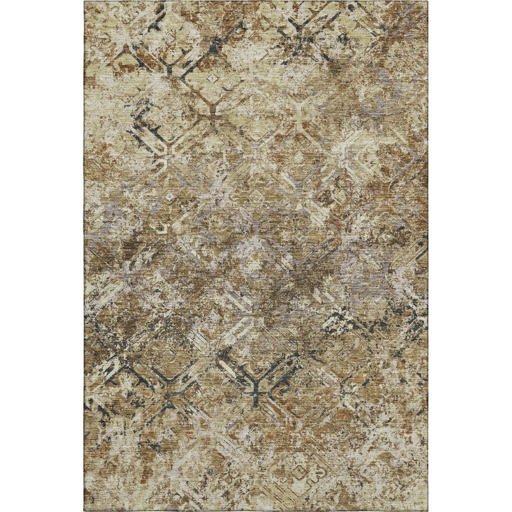 HomeRoots 10' X 14' Stylish Beige, Gray & Brown Diamond Area Rug - Washable, UV Protected & Stain Resistant! 664392