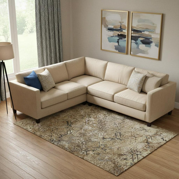 HomeRoots 10' X 14' Stylish Beige, Gray & Brown Diamond Area Rug - Washable, UV Protected & Stain Resistant! 664392