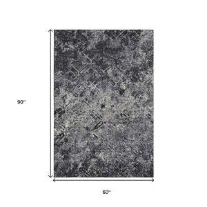 HomeRoots 5' X 8' Diamond Pattern Washable Area Rug in Black, Gray & Silver - Durable UV Protected Style 664394