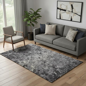 HomeRoots 5' X 8' Diamond Pattern Washable Area Rug in Black, Gray & Silver - Durable UV Protected Style 664394