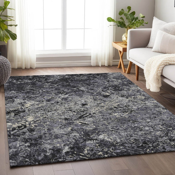 HomeRoots 5' X 8' Diamond Pattern Washable Area Rug in Black, Gray & Silver - Durable UV Protected Style 664394