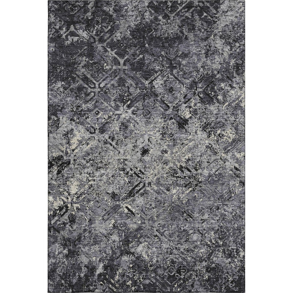 HomeRoots 5' X 8' Diamond Pattern Washable Area Rug in Black, Gray & Silver - Durable UV Protected Style 664394