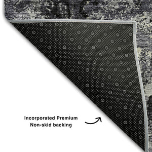 HomeRoots 5' X 8' Diamond Pattern Washable Area Rug in Black, Gray & Silver - Durable UV Protected Style 664394