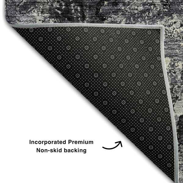 HomeRoots 5' X 8' Diamond Pattern Washable Area Rug in Black, Gray & Silver - Durable UV Protected Style 664394