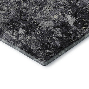 HomeRoots 5' X 8' Diamond Pattern Washable Area Rug in Black, Gray & Silver - Durable UV Protected Style 664394