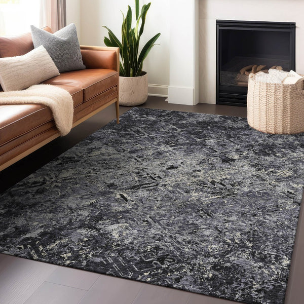 HomeRoots 5' X 8' Diamond Pattern Washable Area Rug in Black, Gray & Silver - Durable UV Protected Style 664394