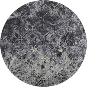 HomeRoots 8' Washable Round Rug in Black, Gray & Silver - Durable Diamond Design with UV Protection for Homes 664395