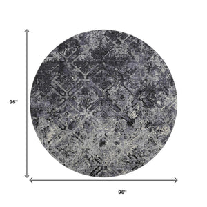 HomeRoots 8' Washable Round Rug in Black, Gray & Silver - Durable Diamond Design with UV Protection for Homes 664395