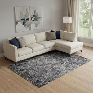 HomeRoots 9' Diamond Washable Area Rug in Black, Gray & Silver - UV Protected, Stain Resistant, Modern Style! 664397