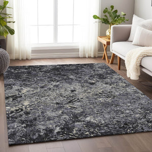 HomeRoots 9' Diamond Washable Area Rug in Black, Gray & Silver - UV Protected, Stain Resistant, Modern Style! 664397