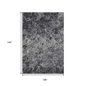 HomeRoots 9' Diamond Washable Area Rug in Black, Gray & Silver - UV Protected, Stain Resistant, Modern Style! 664397