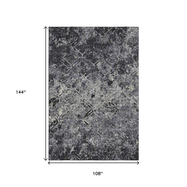 HomeRoots 9' Diamond Washable Area Rug in Black, Gray & Silver - UV Protected, Stain Resistant, Modern Style! 664397