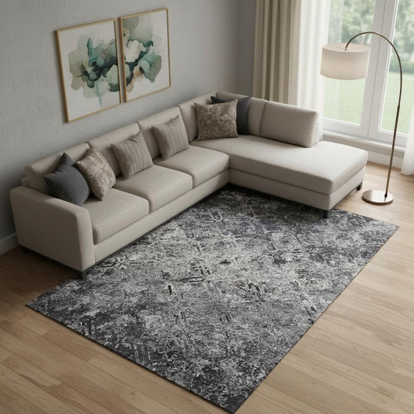HomeRoots 10' Black Gray Silver Diamond Washable Area Rug - UV Protected, Stain Resistant, Perfect for Homes! 664398