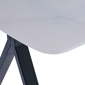 English Elm Modern-style Marble Glass Dining Table Seats Six with Sleek Black Metal Legs W5123P397512