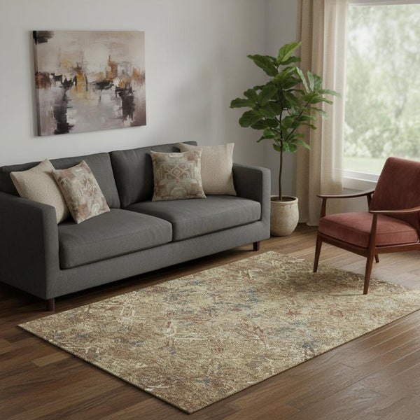HomeRoots 5' X 8' Stylish Brown Beige & Copper Diamond Washable Area Rug with UV Protection for Every Space 664400