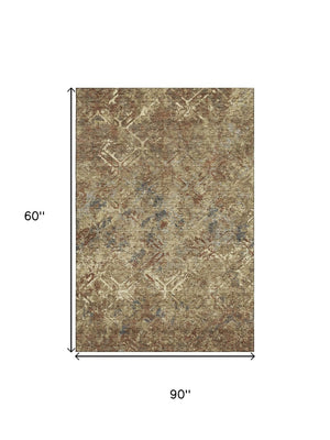 HomeRoots 5' X 8' Stylish Brown Beige & Copper Diamond Washable Area Rug with UV Protection for Every Space 664400