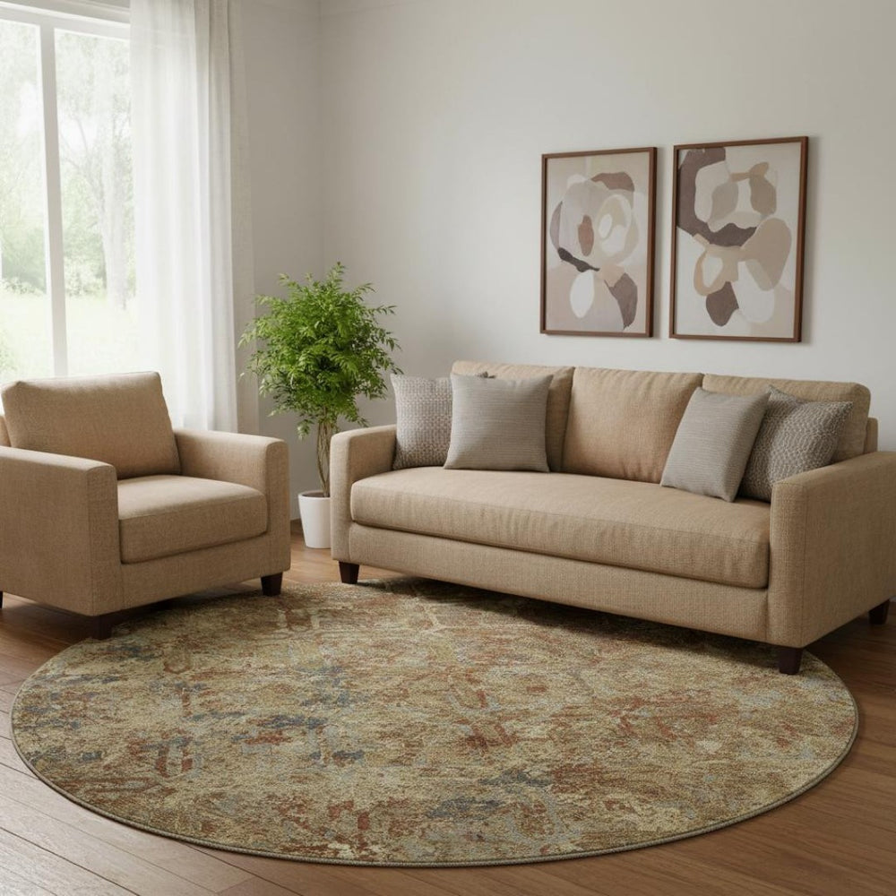 HomeRoots 8' Brown Beige and Copper Diamond Area Rug - Washable, UV-Protected, Durable for Homes with Kids & Pets 664401
