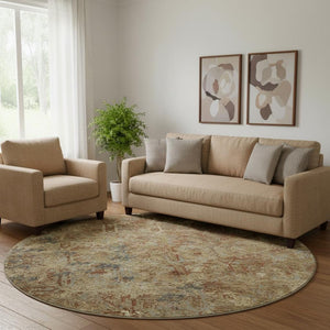 HomeRoots 8' Brown Beige and Copper Diamond Area Rug - Washable, UV-Protected, Durable for Homes with Kids & Pets 664401