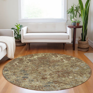 HomeRoots 8' Brown Beige and Copper Diamond Area Rug - Washable, UV-Protected, Durable for Homes with Kids & Pets 664401