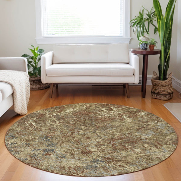 HomeRoots 8' Brown Beige and Copper Diamond Area Rug - Washable, UV-Protected, Durable for Homes with Kids & Pets 664401