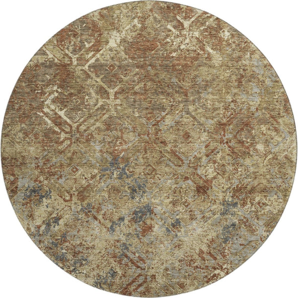HomeRoots 8' Brown Beige and Copper Diamond Area Rug - Washable, UV-Protected, Durable for Homes with Kids & Pets 664401