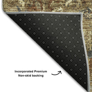 HomeRoots 8' Brown Beige and Copper Diamond Area Rug - Washable, UV-Protected, Durable for Homes with Kids & Pets 664401