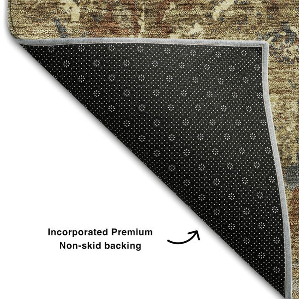 HomeRoots 8' Brown Beige and Copper Diamond Area Rug - Washable, UV-Protected, Durable for Homes with Kids & Pets 664401