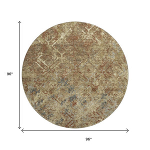 HomeRoots 8' Brown Beige and Copper Diamond Area Rug - Washable, UV-Protected, Durable for Homes with Kids & Pets 664401