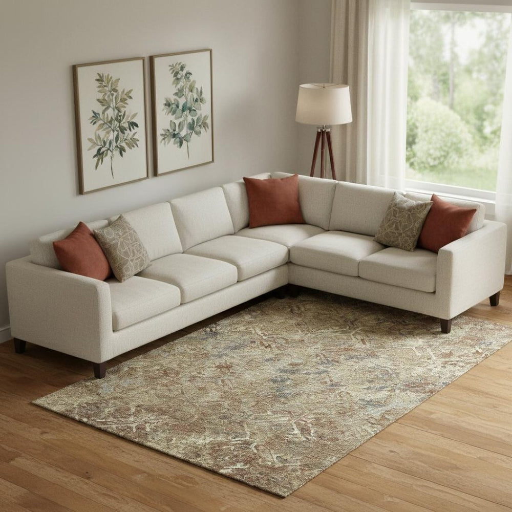 HomeRoots 8' X 10' Stylish Brown Beige Copper Diamond Washable Area Rug with UV Protection for All Spaces 664402