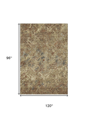 HomeRoots 8' X 10' Stylish Brown Beige Copper Diamond Washable Area Rug with UV Protection for All Spaces 664402