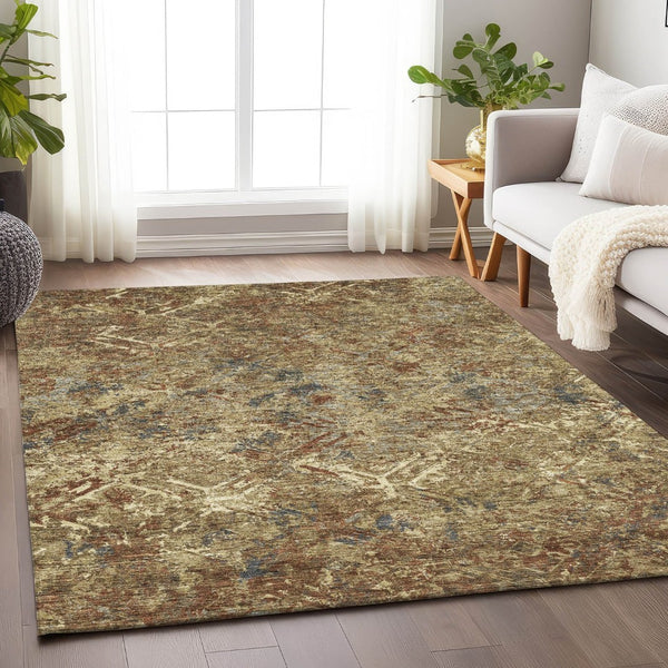 HomeRoots 9' X 12' Stylish Brown Beige Copper Diamond Washable Area Rug with UV Protection for Homes 664403