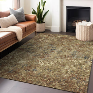HomeRoots 9' X 12' Stylish Brown Beige Copper Diamond Washable Area Rug with UV Protection for Homes 664403