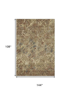 HomeRoots 9' X 12' Stylish Brown Beige Copper Diamond Washable Area Rug with UV Protection for Homes 664403
