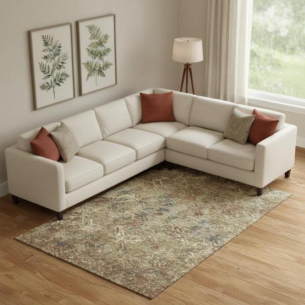 HomeRoots 10' Washable Area Rug in Brown, Beige & Copper Diamond - UV Protected, Stain Resistant, Perfect for Families 664404