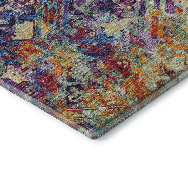 HomeRoots 8' Stylish Copper, Blue & Red Diamond Washable Round Rug with UV Protection for Home Décor Comfort 664407