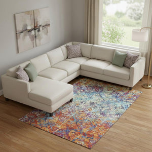 HomeRoots 8' X 10' Copper Blue & Red Diamond Area Rug – Washable, UV Protected, Stylish & Durable Design! 664408