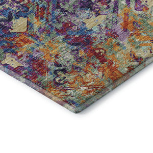 HomeRoots 9' X 12' Copper Blue Red Diamond Area Rug – Washable, Stain-Resistant, UV Protected for Family Homes 664409