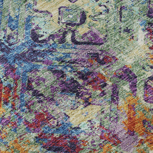 HomeRoots 9' X 12' Copper Blue Red Diamond Area Rug – Washable, Stain-Resistant, UV Protected for Family Homes 664409