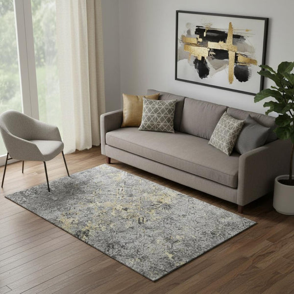 HomeRoots 5' X 8' Washable Area Rug in Gray, Gold & Silver Diamond Design with UV Protection for Durability 664418