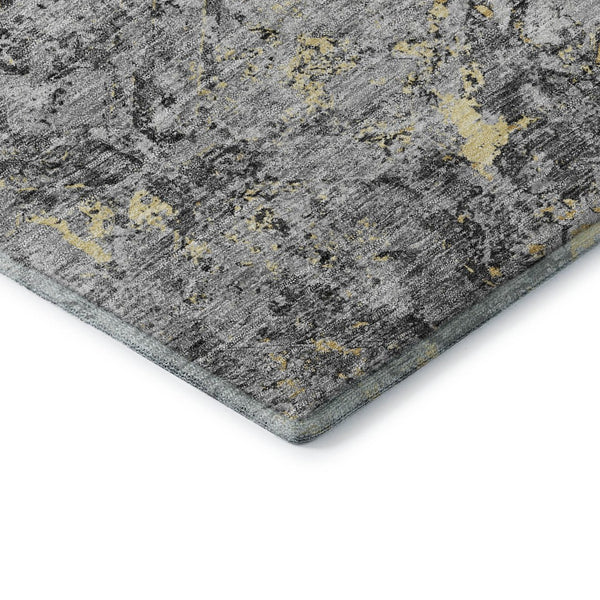 HomeRoots 8' Stylish Gray Gold Silver Diamond Washable Round Rug - UV Protection, Stain-Resistant & Easy Care 664419