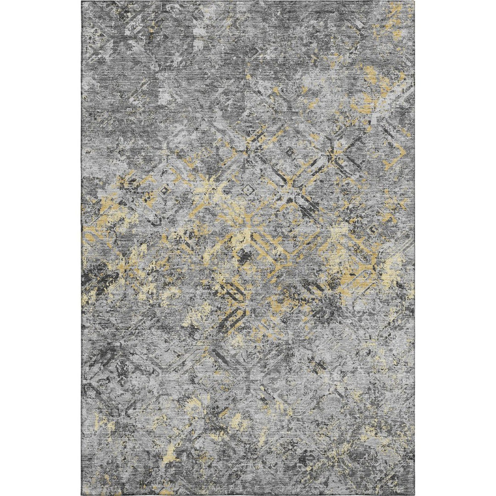 HomeRoots 9' X 12' Stylish Gray Gold Silver Diamond Rug - Washable, UV-Protected, Stain-Resistant Design! 664421