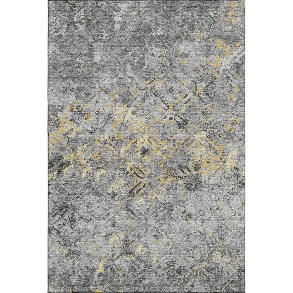 HomeRoots 9' X 12' Stylish Gray Gold Silver Diamond Rug - Washable, UV-Protected, Stain-Resistant Design! 664421