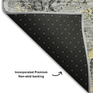 HomeRoots 9' X 12' Stylish Gray Gold Silver Diamond Rug - Washable, UV-Protected, Stain-Resistant Design! 664421