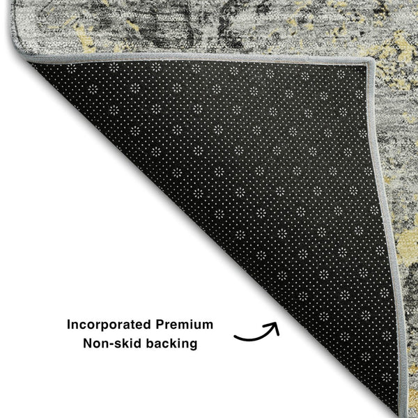 HomeRoots 9' X 12' Stylish Gray Gold Silver Diamond Rug - Washable, UV-Protected, Stain-Resistant Design! 664421