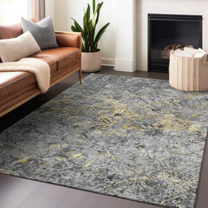 HomeRoots 9' X 12' Stylish Gray Gold Silver Diamond Rug - Washable, UV-Protected, Stain-Resistant Design! 664421