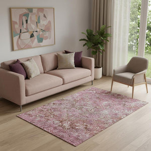 HomeRoots 5' X 8' Diamond Area Rug in Pink Taupe & Ivory - Washable, UV Protected, Stain-Resistant Design 664424