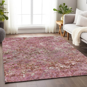 HomeRoots 10' X 14' Pink Taupe Ivory Diamond Area Rug - Washable, UV Protected, Ideal for High-Traffic Rooms 664428