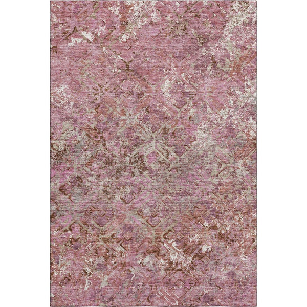 HomeRoots 10' X 14' Pink Taupe Ivory Diamond Area Rug - Washable, UV Protected, Ideal for High-Traffic Rooms 664428