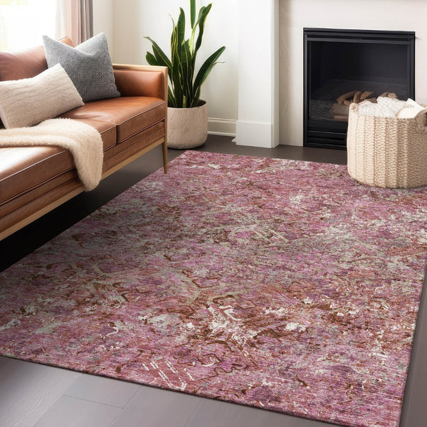 HomeRoots 10' X 14' Pink Taupe Ivory Diamond Area Rug - Washable, UV Protected, Ideal for High-Traffic Rooms 664428